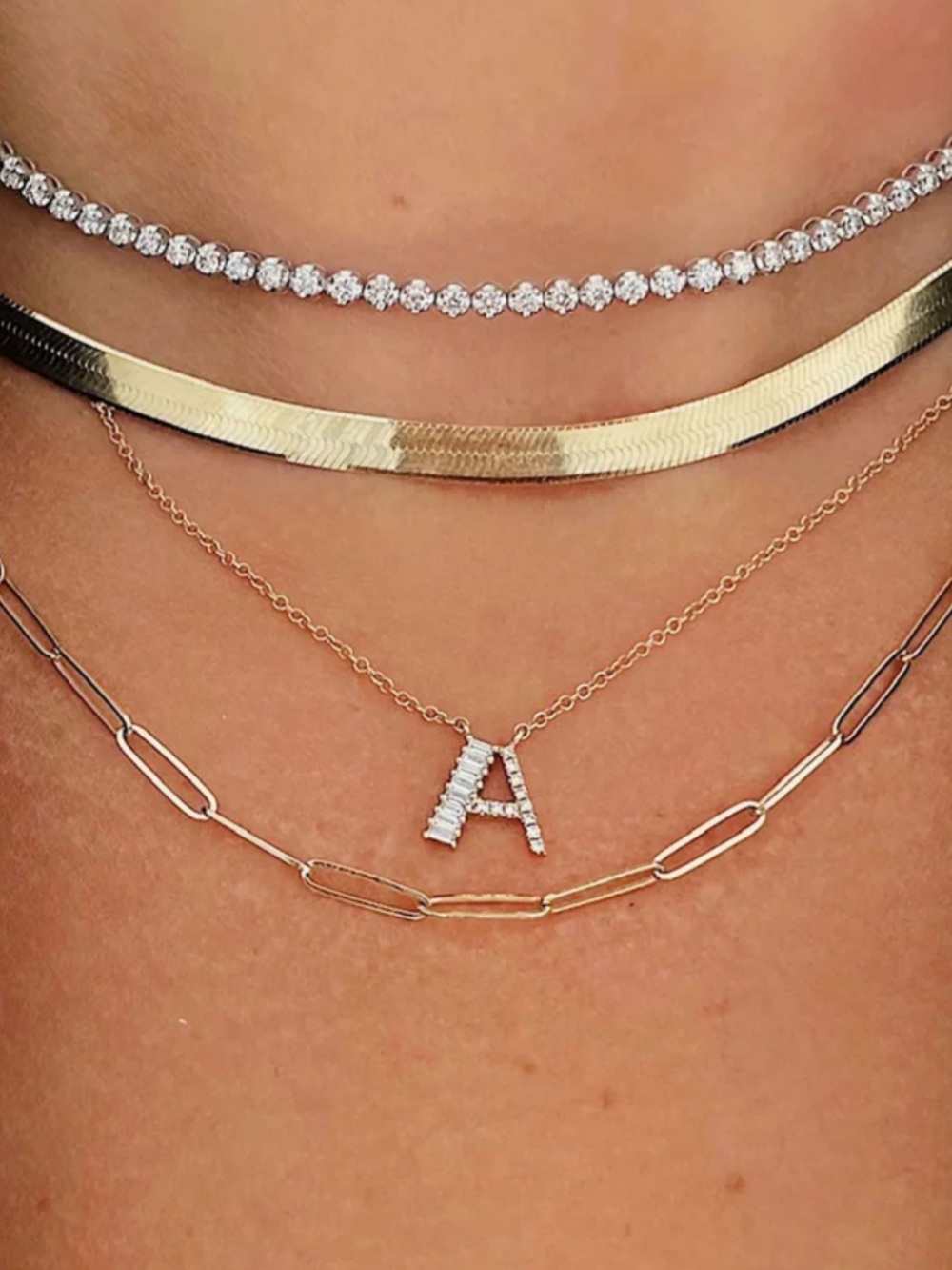 Baguette + Pavé Initial Letter A Necklace Ring Concierge - ISO!!